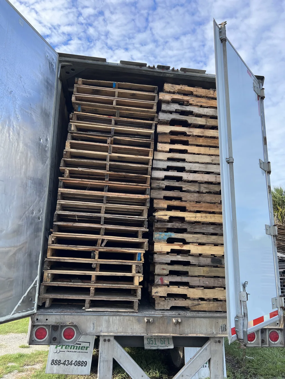 Overhead view of pallets loaded in dry van trailer