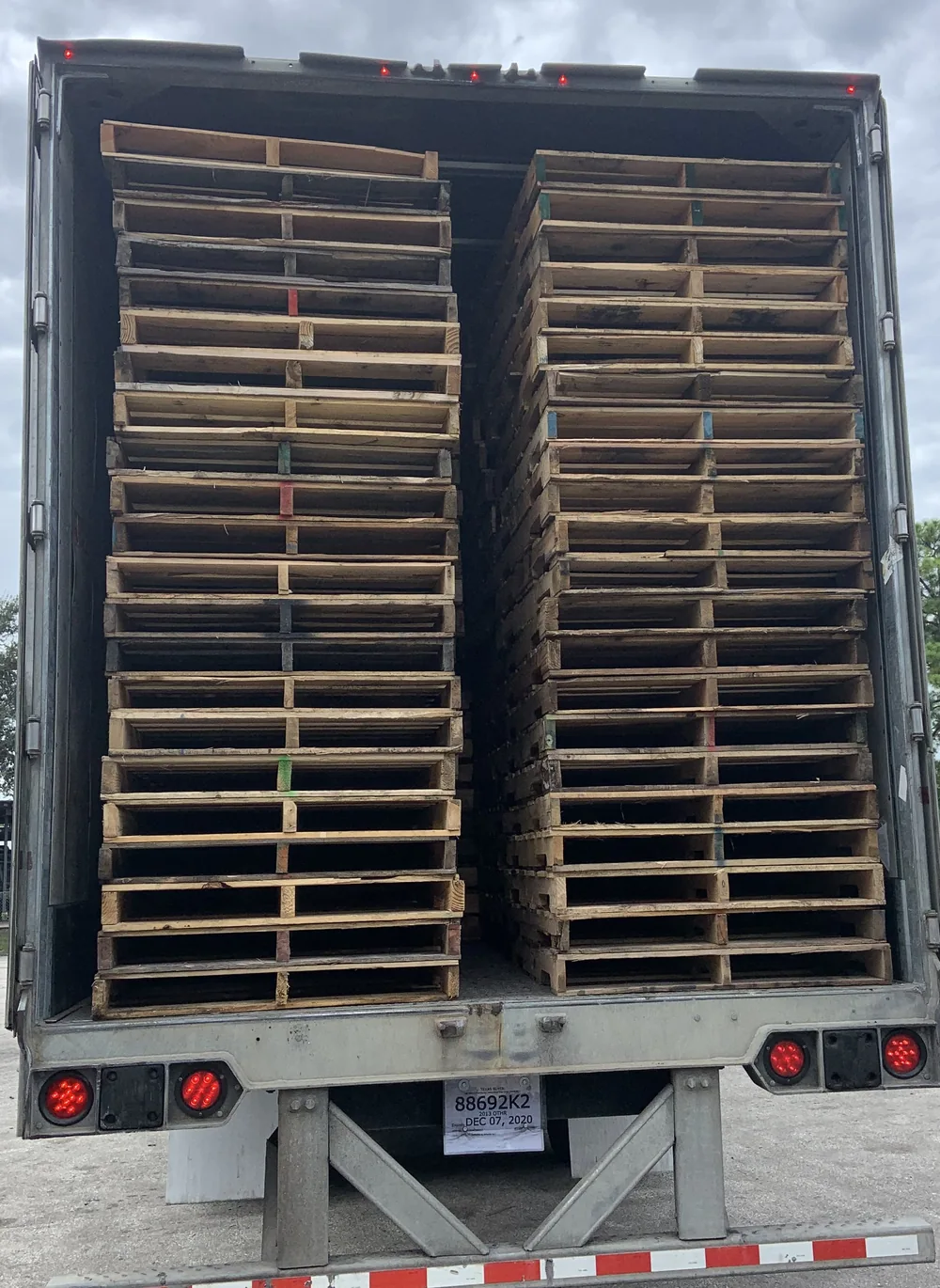 Dry van loaded with pallets for warehouse delivery