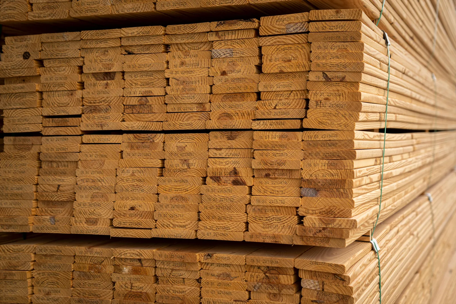 Stack of kiln-dried stamped pallet lumber