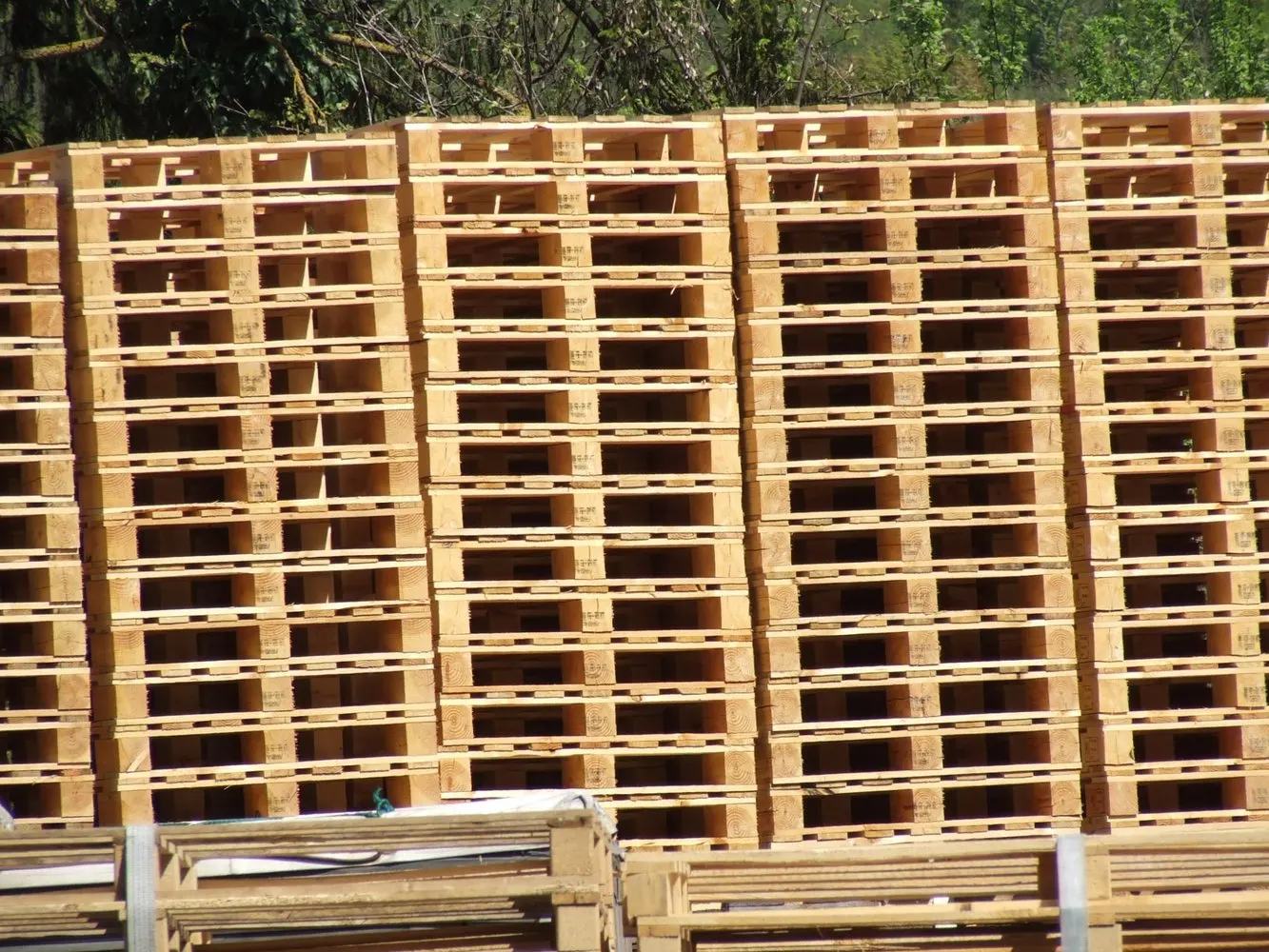 New pallet stack at industrial warehouse