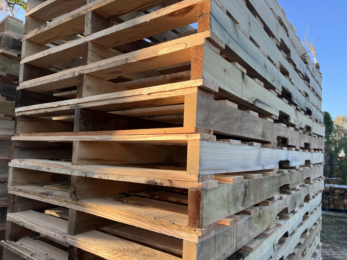 New wood pallets stacked at national pallet supplier