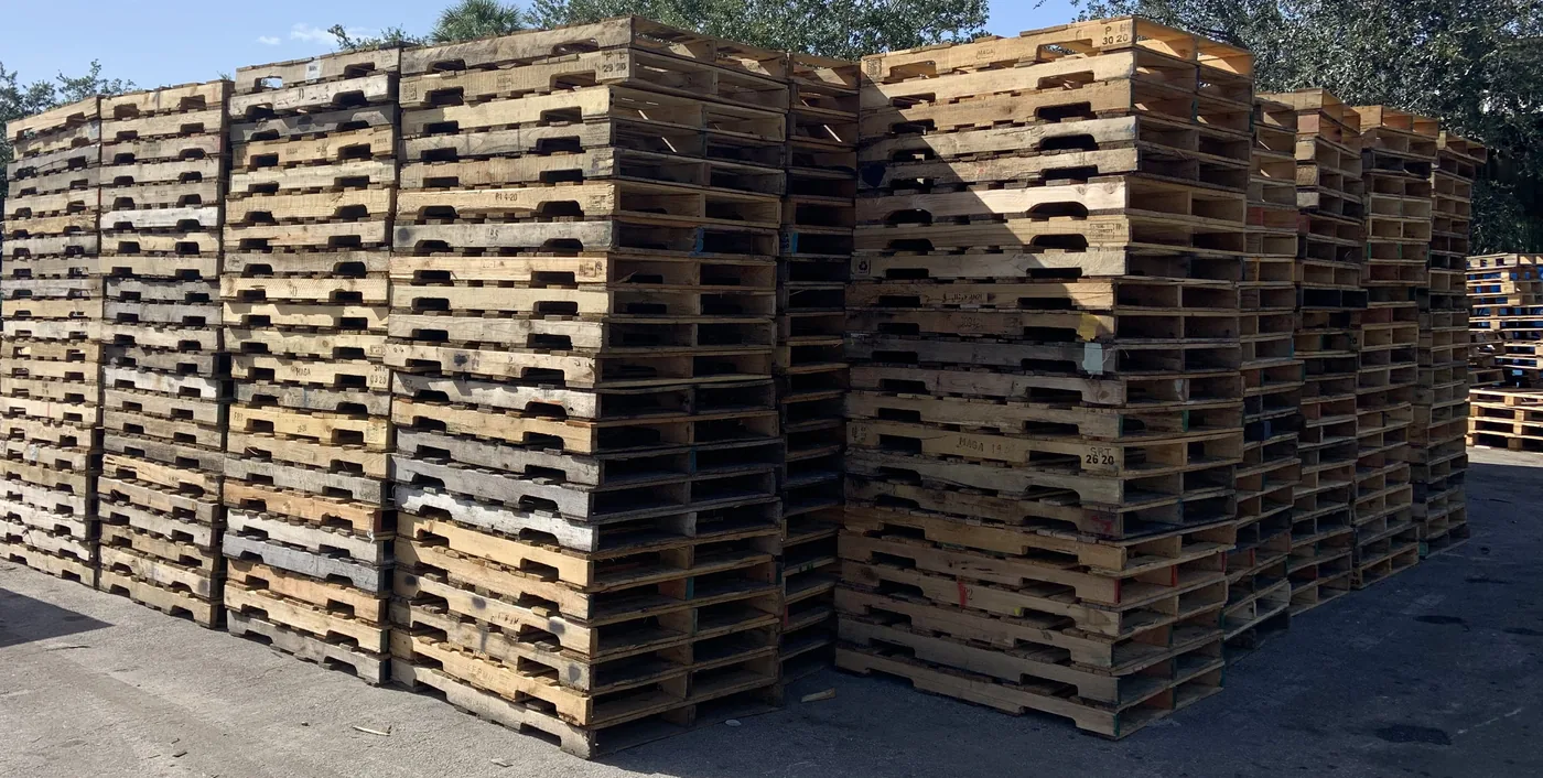 Pallet yard with recycled GMA pallets in stock